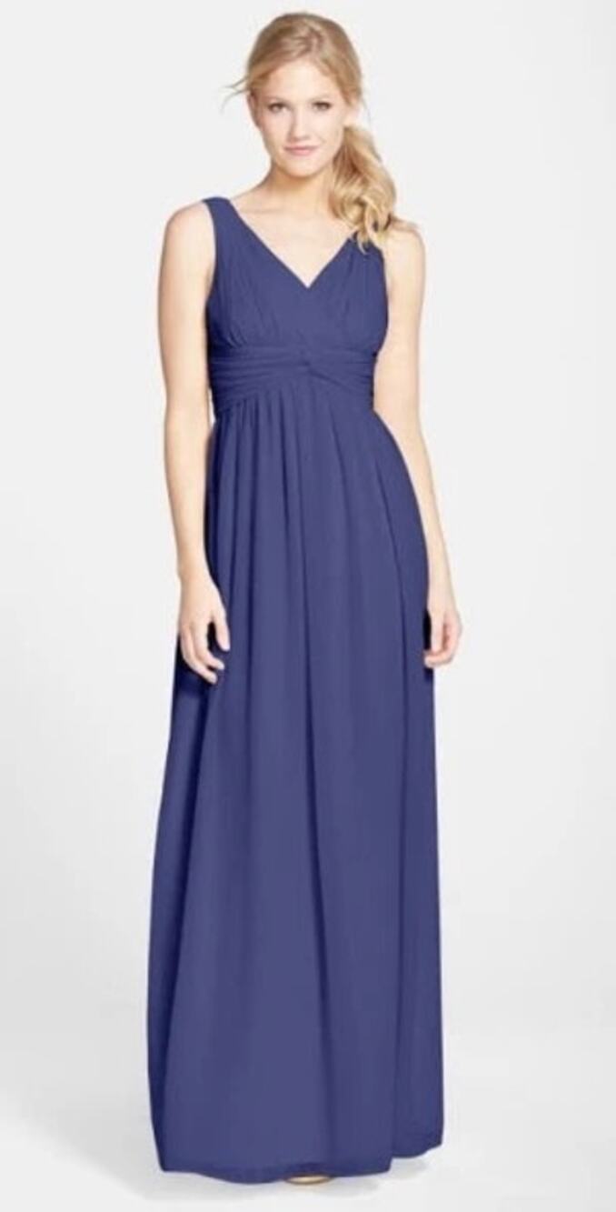 Donna Morgan Women’s sz 4 Julie Twist-Waist Silk Chiffon Gown Midnight Navy